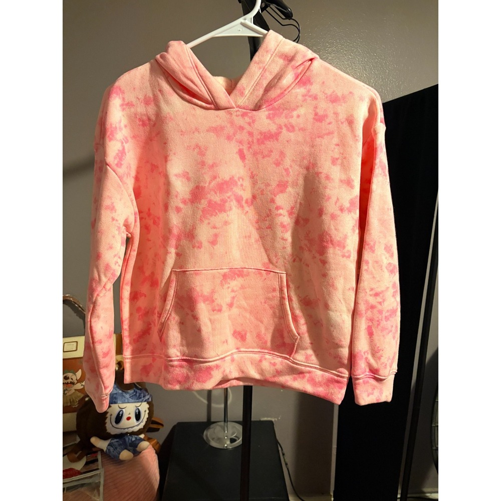 Old Navy Girls Pink and White Tie Dye Hoodie Sz L (10-12)